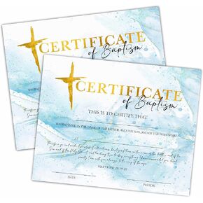 Baptism Certificates, Baptism Certificates for Church, Baby Dedication Certificates, Blue Themed Certificates for Baptism Supplies for Baby Boy Girl, Certificates of Recognition dd21