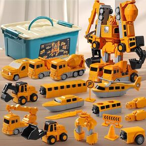 Magnetic Transform Engineering Car Assembled Toys with Storage Box, Constructo Modular Transforming Toy Set for Boys and Girls,Magnetic Blocks for Toddlers ﻿ (Excavator Robot, Pieces, 35)