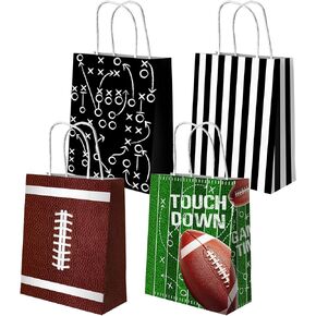 Juweked 12Pcs Football Gift Bags Paper with Handle Football Goodie Bags Football Bags for Snacks Football Party Favors Football Party Bags Football Treat Bags Football Touchdown Game Time Party Decor