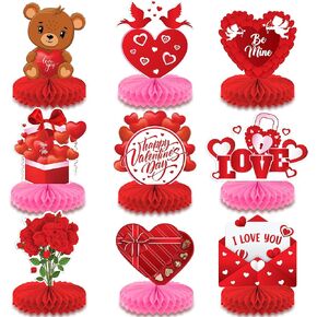 KatchOn, Valentines Day Centerpiece for Table - Pack of 9 | Red, Pink Valentines Day Table Decorations | Valentine Honeycomb Centerpieces for Valentines Decorations | Valentines Table Decorations