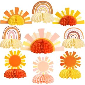 9pcs Boho Sun Honeycomb Centerpices Boho Rainbow Party Decorations First Trop on the Sun Decorations Hippie Sun Toppers toppers for baby dame photo props props