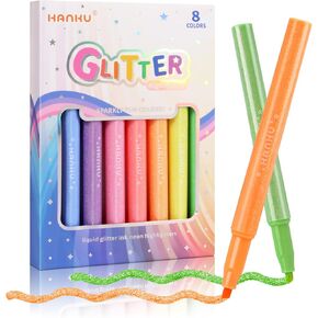 Pastel Glitter Highlighters,Set of 8, Assorted Colors Highlighters,Chisel Tip Glitter Marker Pens for Kids Adults Journaling Coloring Drawing Doodling