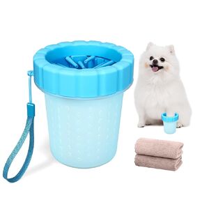 منظف ​​Qianruida Dog Paw مع اثنين من المناشف الوصية Muddy Paw Paw Dog Paw Gasher Cust Foot Cust (متوسط ​​، أزرق)