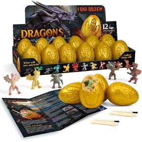 XXTOYS Dragon Egg Dig Kit, Unearth Dragon Egg with 12 Different Dragon Toys with Dragon Excavation Guidebook - Educational Science STEM Toys for Kids