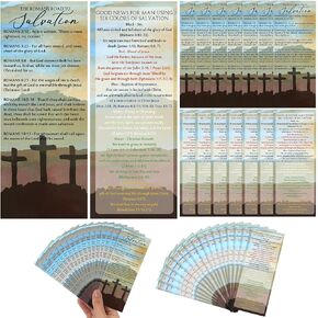 100 Pcs Romans Road to Salvation Bookmarks Gospel Tract Cards for Evangelism Holy Postcard Prayer Postcards Christian Inspirational Bible Verses Bookmark Gift for Women Men Church Religious