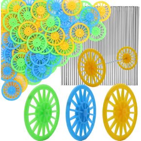 Delinx 60PCS Plastic Project Wheels with 2 mm Hole and 30 PCs Shaft Rods,100 mm Round Rod Axles for Science Engineering Car STEM Projects RC Truck Boat Helicopter Model