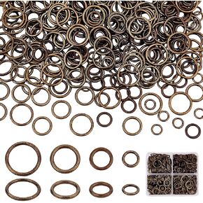PH PandaHall 360pcs Closed Jumps Rings, 6/8/10/12mm O Rings Brass Soldered Jump Rings 16~18 Gauge Antique Bronze Round Chainmail Rings Jewelry Connector for DIY Earrings Bracelets Necklaces Keychain