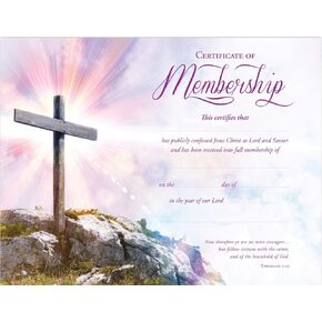 Certificate of Membership for New Church Members, Premium Stock, Purple Foil Embossed, Includes Cross Image and Ephesians 2:19 Bible Verse, 8.5 x 11, Pack of 6