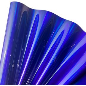 11.8"x53" Holographic Faux Leather Fabric, Mirror Reflective Vinyl for DIY Hair Bows Bags Sewing Crafts (Royal Blue)