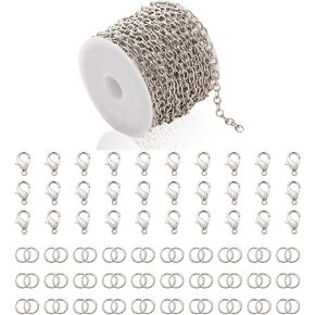 سلاسل لسلاسل المجوهرات صنع سلاسل القلادة على شكل سلاسل على شكل O- سلاسل مجمعة لإكسسوارات المجوهرات القلادة DIY مع مشابك جراد البحر قفزة قفزة 16.5 قدم