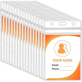 16 Pack Badge Holder, Vertical Duty ID Holder, Waterproof Clear Resealable Plastic id Badge Holder for Name Tags, Work Badges Fits Lanyards, Proximity & Credit Cards