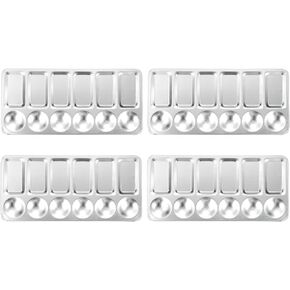 HARFINGTON 4pcs Paint Palette Tray 9" x 4.3" 12 Wells Aluminum Rectangle Paint Mixing Pallet for Acrylic Oil Watercolor Artist DIY Painting