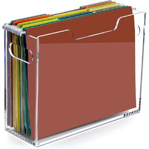 Clear File Box Hanging File Folder Organizer, Letter Size Portable Acrylic File Organizer Box with Handle, Filing Holder for Desk Home Office - 1 Pack