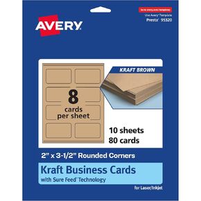 Avery Printable Rectangle Rounded Corner Business Cards with Sure Feed Technology, 2" x 3-1/2", Kraft Brown Cardstock, Print-to-the-Edge, Laser/Inkjet, 80 Total