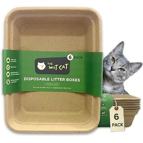 Disposable Litter Boxes for Cats | 6-Pack, Large Size | Rigid, Sturdy and Leakproof | Practical and Sustainable Liner or Stand-Alone Litter Tray