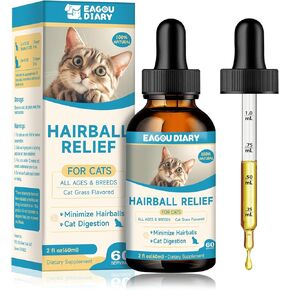Hairballs Control for Cats - Hairball Treatment for Cats, Digestive Support, Supplements with Psyllium Husk, Fibers, Enzyme, Taurine, Vitamins, 60ml Drops for Feline Constipation Relief, Anti Shed