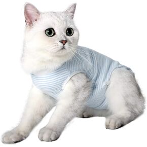 Cat Wound Surgery Recovery Suit for Abdominal Wounds or Skin Diseases, After Surgery Wear, Pajama Suit, E-Collar Alternative for Cats (L, Stripe Blue)