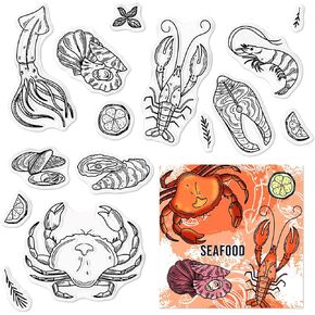 Seafood Clear Stamps for Card Making Marine Life Clear Rubber Stamps Summer Sea Ocean Theme Transparent Rubber Seal Stamps for DIY Photo Scrapbooking Paper Card Album Crafting Supplies