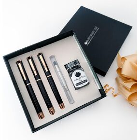 Monteverde USA Impressa 3+2 Piece Set (Fountain, Rollerball, Ball Pen) | Black/Rosegold | Omniflex Nib | Large Luxury Gift Box with Free Ink & Gel Refill