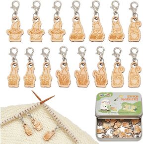 nbeads 15 pcs Garden Gnome Schitch Markers ، Wood Crochet Schitch Marker Class Clasp 5 Styles Locking Twing Markers for الحياكة النسيجية لصنع المجوهرات