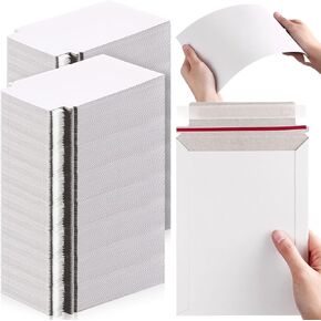 Fainne 350 Pieces 6x8 Inches Rigid Self Adhesive White Photo Mailers 350GSM Document Thicken Keep Flat Cardboard Mailers Shipping Envelopes Photography for Photos, Documents, CD