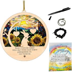 Rabbit Memorial Suncatcher ، زخرفة مخصصة للحيوانات الأليفة مع تاريخ الاسم ، والحيوانات الأليفة التي تمر هدية ، وفقدان هدية تعاطف الأرانب ، وهدايا الفجيعة لفقدان الحيوانات الأليفة
