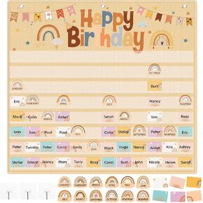 Blosssound 97 Pcs Happy Birthday Pocket Chart Classroom Birthday Calendar Chart Graph Bulletin Board with Name Tags for School Classroom Chalkboard Wall Decor(Rainbow)