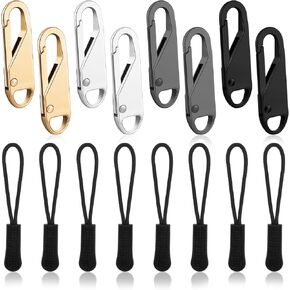 16pcs Zipper Pull Replacement Detachable Zipper Pull Tabs with Extender Cord Upgraded Metal Luggage Zipper Tab Small Hole Zipper Extension Handle for Jackets Backpacks Boots Purse Coat Handbags