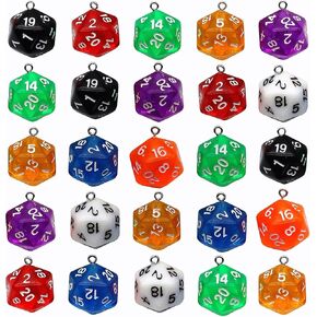 Fundiyoug 32Pcs D20 Polyhedral Dice Charm Colorful 20-Sided Faceted Game Dice Jewelry Ornaments DIY Pendant Resin Keychain Charm Bulk for Bracelet Earrings Crafts Decoration Making Supplies
