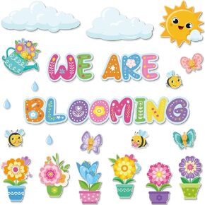 Pasimy Spring Bulletin Board Decorations for Classroom We are Bloming Spring Flower Bird Butterfly Cutouts Classroom Decorations for Spring Classroom Home Window Wall Decor