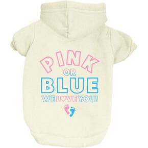 Pink Or Blue We Love You Dog Hoodie Fleece Lined Pullover Sweatshirt with Leash Hole (Cream, Medium 824)