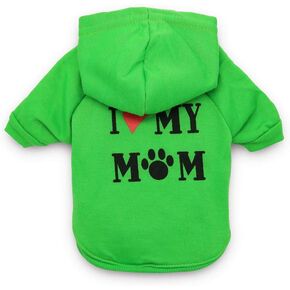 Puppy Sweatshirt, I Love My Mom Printed Hoodie Winter Dog Hoodie Sweatshirts Thanksgiving Pet Warm Sweatshirt Comfortable Hooded Sweatshirt Mothers Day Gift (green)