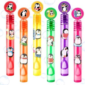 24pcs Penguin DIY Bubble Wands مع 96pcs ملصقات - لحفلات الحفلات لأكياس Goodie ، وأشجار Pinata ، وإمدادات أعياد الميلاد ذات الفقاعة الصغيرة ، وهدايا الألعاب ، وجوائز الفصل للأطفال الصغار ، والأولاد