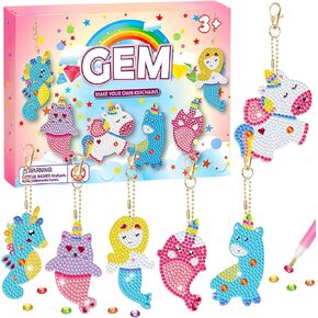 Diamond Art Kits for Kids, Arts and Crafts for Kids Ages 8-12, 5D Gem Art Kits 6 Pcs Double Sided DIY Diamond Art Painting Kit, Make Your Own GEM Keychains, Gift for Girls & Boys 4-8 8-12