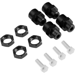 HobbyPark 4-Pack Aluminum Alloy 12mm to 17mm Wheel Hex Hubs Adapter Extension Conversion Nuts for 1/10 RC Car Upgrade 1/8 Tires (Black)