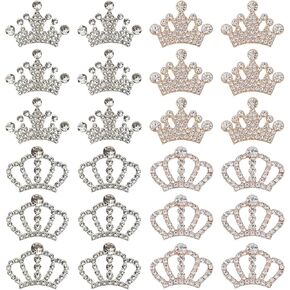 Pcmursal 24 Pieces Crystal Rhinestone Crown Embellishments, Mini Crown Rhinestone Appliques for Crafts, 4 Styles Rhinestone Crown for Crafts, DIY Jewelry Making, Clothes, Party Decorations