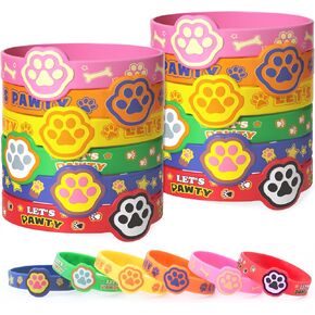 24 Dog Paw Party Favors Birthday Supplies for Kids Paw Print Silicone Wristbands Bulk Toy Gift Goodie Bag Stuffer Class Prize Filler Christmas Easter Dog Themed Party Favors