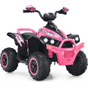 olakids ركوب على ATV ، 12V Kids 4 Wheeler Battery Doy Pregy Care للأطفال الصغار ، وسيلة رباعية الآثار الخلفية الكهربائية للبنين مع مصابيح LED ، والموسيقى ، وسرعة عالية ، وبداية ناعمة (Pale Pink)