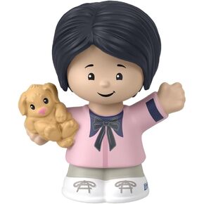 Fisher-Price Little People Figure Playset HXC01 - Young Girl or Mom Figure with Black Hair Wearing a Pink Shirt Carrying a Brown Puppy Dog