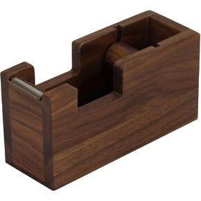 Buqoo Wood Desk Tape Dispenser Natural Walnut Wood Tape Desk Dispenser Cute Packing Tape Dispenser Sturdy and Stylish Adhesive Tape Holder for Office and Home Use (Black Walnut)