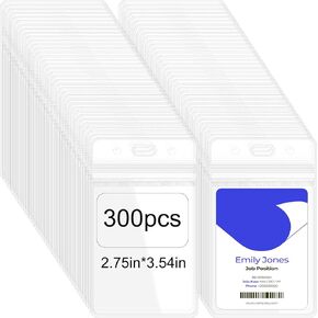 300 Pieces Clear Plastic Horizontal Name Badge ID Card Holders Horizontal Name Badge ID Card Holders with Waterproof Resealable Zip Transparent PVC Sleeve Cover for Office School