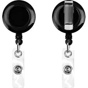 2 Pack Retractable Name Badge Holder Reel with Clip,Badge Reels Retractable for Teachers,Students,Nurse(Black)