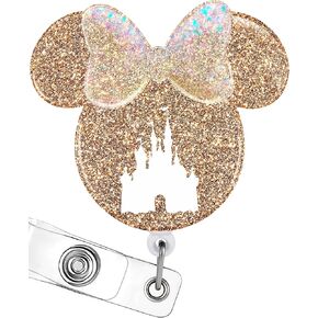 Cute Badge Reel Holder Retractable with ID Clip for Nurse Nursing Name Tag Card Cartoon Nursing Student Teacher Doctor RN LPN Medical Assistant Work Alligator Clip(Glitter)