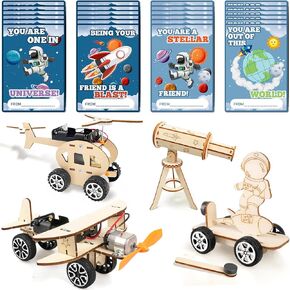 MOVINPE Valentines Day Gifts for Kids Classroom School - 24 Sets Stem Kits with Valentines Cards, Wood Craft Science Kit Valentine Exchange Gifts Space Theme Bulk Class Prizes for Boys Girls