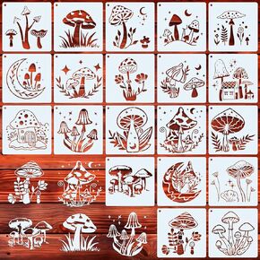 Mushroom Stencils for Painting 6inch Reusable Stencils Craft 20pcs for Fabric Wood Furniture Floors Wall Home Decor