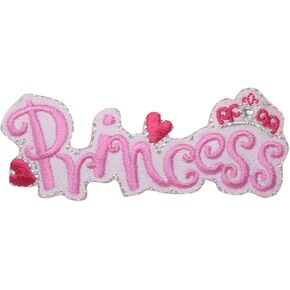 Pink Princess with Hearts and Crown Embroidered Iron on Patch