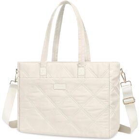 MOSISO Laptop Bag for Women, 15-15.6 inch Rhombus Quilted Laptop Tote Bag for Women with Horizontal Pocket & Trolley Belt,16 inch Large Capacity Work Handbag Purse for Travel Work Office, Beige