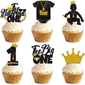 18pcs Black Gold Glitter Dessert Cupcake Topper Pick for Hip Hop The Big One The Notorious One Theme Decor Supplies Baby Shower Happy Birthday Party Decorations