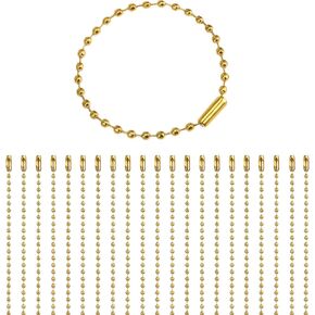 Lnngub 100 Pcs Ball Beads Chain,4.7 Inch Ball Chain Keychain Gold Bead Chain Metal Bead Chain 2.4mm Diameter Ball Chains with Ball Connector for Tag Chain Jewelry Making Crafts Dog Tag (Gold)