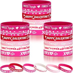 60 PCS Galentine's Day Wristband Bracelets Pink Red Valentine Wristband Bulk for Valentine Exchange Higts Supplies Supplies